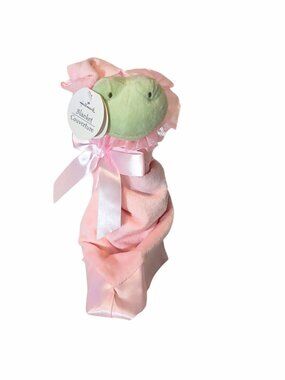 Hallmark Green Frog Pink Satin Lovey Security Blanket 18" X 18" NEW